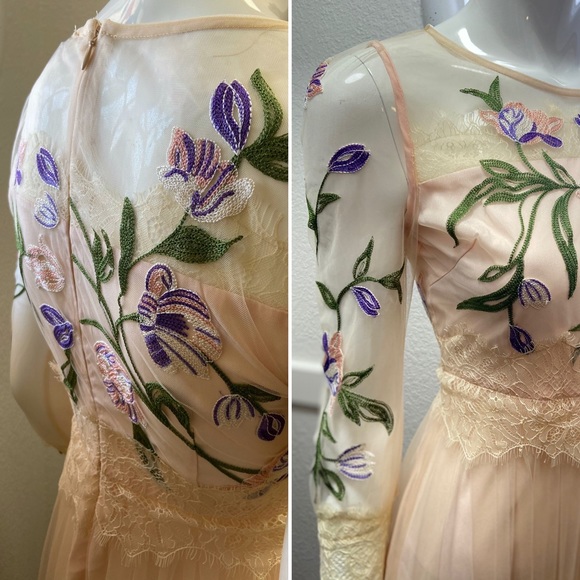 SpringđEmbroidered Floral Tulle Maxi Dress Sz S - Picture 5 of 8